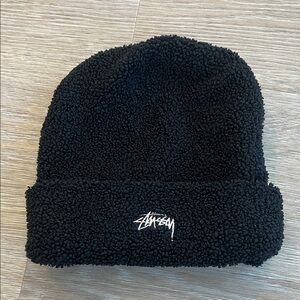 Stussy Black Textured Sherpa Beanie